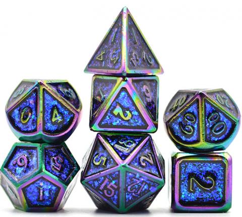 Metal Dice Photosensitive Powder Blue & Green (set of 7 dice)