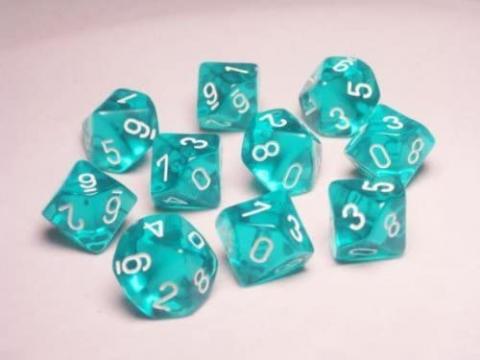 Translucent Teal/white (set of ten d10)