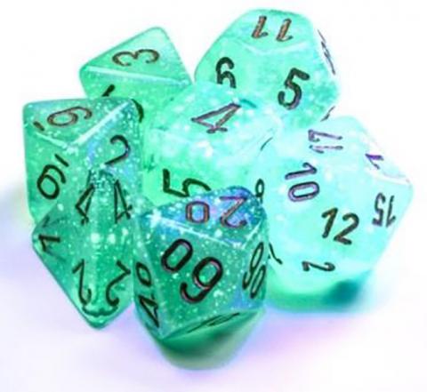 Borealis Light Green/Gold Luminary (set of 7 dice)
