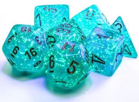 Borealis Teal/Gold Luminary (set of 7 dice)
