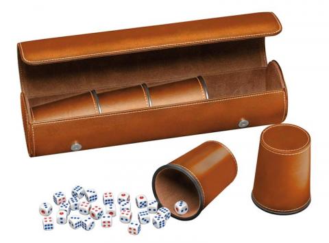 Synthetic Leather Dice Cup Set (Brown)