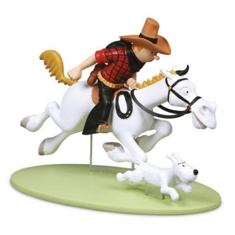 Figur 12 cm resin Tintin Cowboy på häst