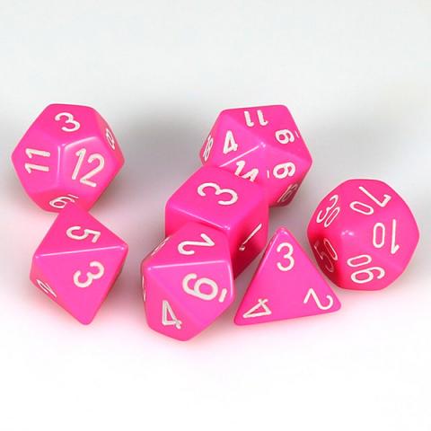 Opaque Pink with White (set of 7 dice)