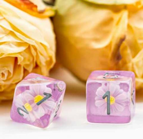 Daisy Purple & White Dice (set of 7 dice)