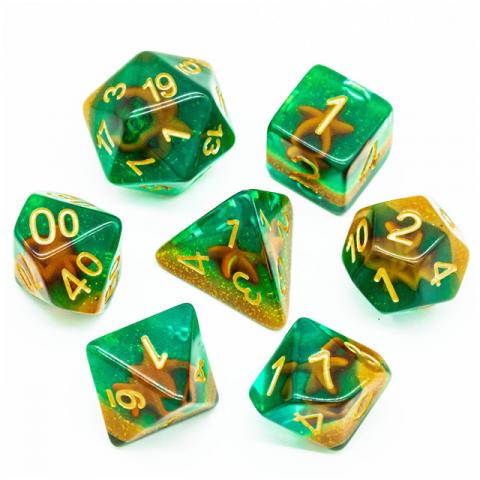 Starfish Green with Sand Dice (set of 7 dice)