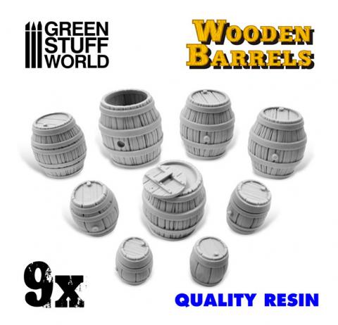 9x Resin Wooden Barrels
