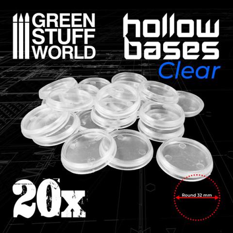 20x Hollow Plastic Bases (TRANSPARENT 32mm)