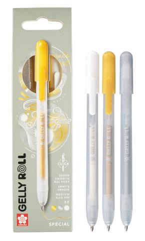 Mixed Set 3 Gel Pens Black-White-Clear Sparkle Mixed Set 3 Gel Pens Black-White-Clear Sparkle