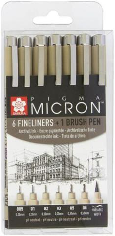 Pigma Micron Set Black 6 + 1 Brush Pen