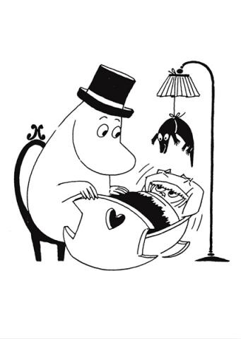 Moomin Letterpress Postcard - Muminpappa och vagga