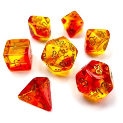Gemini  Translucent Red-Yellow/gold (set of 7 dice)