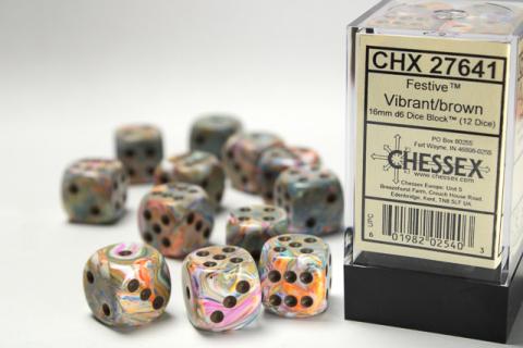 Signature 16mm d6 w pips Festive Vibrant w/brown (12d6)