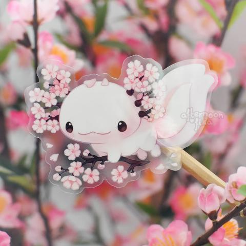 Cherry Blossom Axolotl Clear Sticker Cherry Blossom Axolotl Clear Sticker