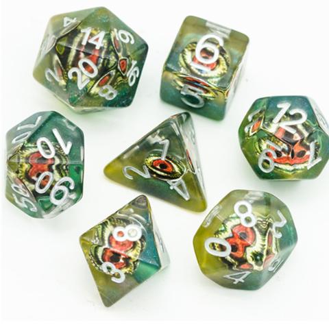 Dragon Eyes (set of 7 dice) (green / red)