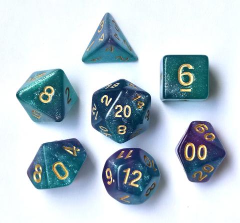Acrylic Aqua Pink set of 7 dice
