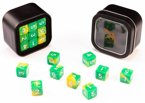 18d6 Marble Series: Yellow & Green - Numbers: White