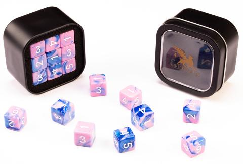 18d6 Marble Series: Blue & Pink - Numbers: White