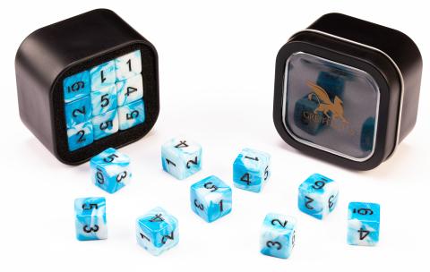 18d6 Marble Series: Blue & White - Numbers: Black
