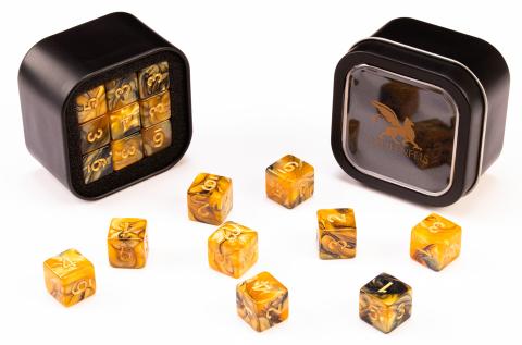 18d6 Marble Series: Gold & Black - Numbers: Gold