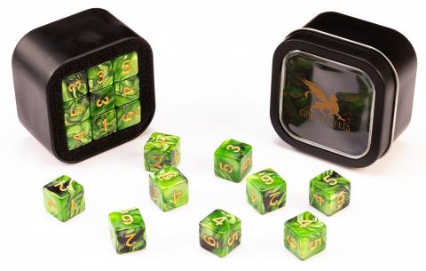 18d6 Marble Series: Green & Black - Numbers: Gold