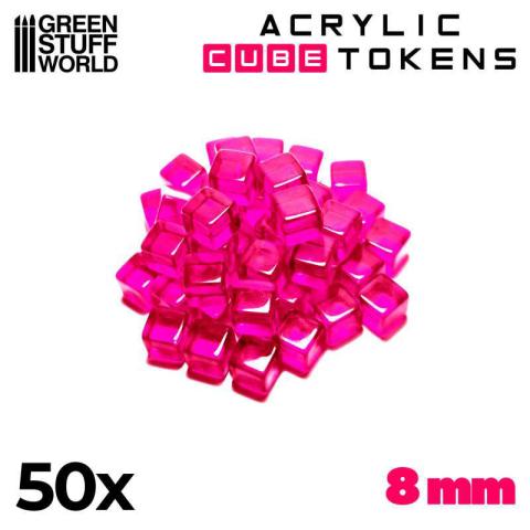 50x Acrylic Cube Tokens (Pink 8mm)