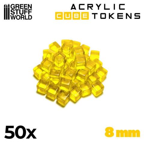50x Acrylic Cube Tokens (Yellow 8mm)