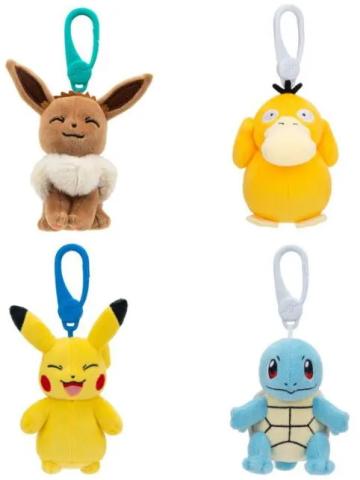 Pokémon Plush Figure Clip On 10 cm - Psyduck, Eevee, Squirtle & Pikachu (Mixed Figures)