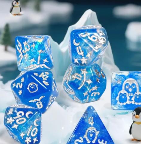 Penguin Pattern Blue set of 7 Dice Penguin Pattern Blue set of 7 Dice