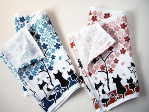 Cat Tenugui Towel - Sakura Pink Small