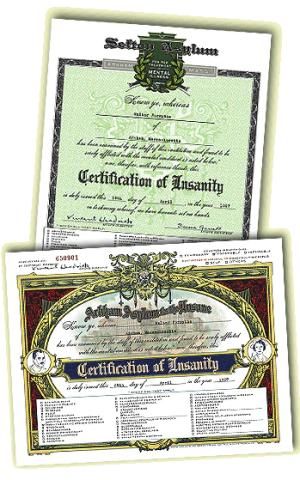 Certificates of Insanity from Arkham Asylum