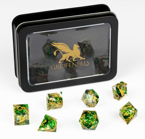 Razor Dice Set: Gold Ring - Green