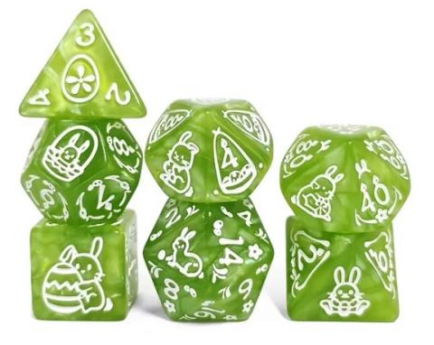 Bunny Pattern set of 7 dice - Green