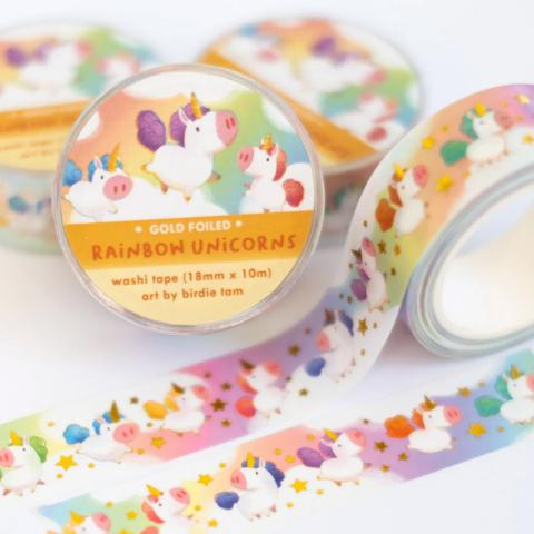Washi Tape - Rainbow Unicorns (gold foil)