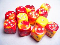 Gemini 16mm d6 Red-Yellow with Silver (set of 12 dice)