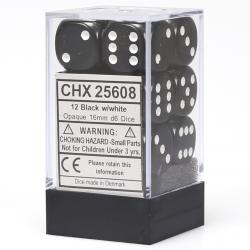 Opaque 16mm d6 Black/White Dice Block (12 d6)