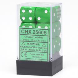 Opaque 16mm d6 Green with White Block (12 d6)