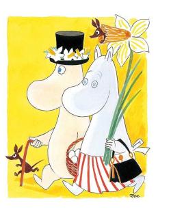 Moomin Postcard - Muminmamma och Muminpappa med påsklilja