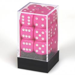 Opaque 16mm d6 Pink with White Dice Block (12 d6)