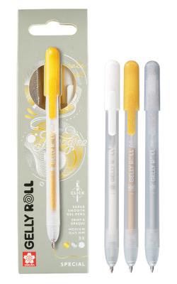 Mixed Set 3 Gel Pens Black-White-Clear Sparkle