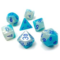 Gemini Pearl Turquoise-White/blue Luminary (set of 7 dice)