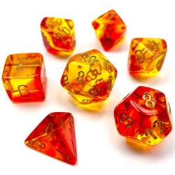 Gemini  Translucent Red-Yellow/gold (set of 7 dice)