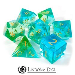 Colored Glaze Glass Dice Green Set (set of 7 dice)