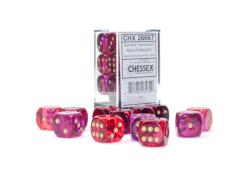 Gemini 16mm d6 w pips Translucent Red-Violet/gold (12d6)