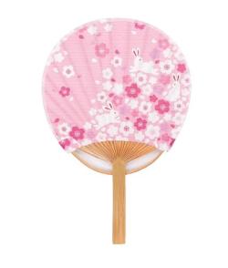 Mini Bamboo Fan: Sakura Usagi Pink