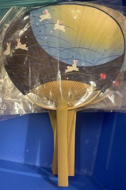 Bamboo Fan : Rabbit in the Moon Black/Blue