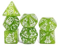 Bunny Pattern set of 7 dice - Green