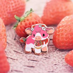 Strawberry Cow Enamel Pin