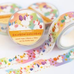 Washi Tape - Rainbow Unicorns (gold foil)